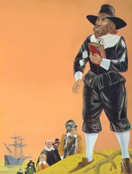 Los Padres Peregrinos (litografía en color)
