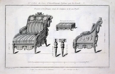 Sillón bergere de estilo turco, de Oeuvres diverses de Lalonde, decorador y dibujante, publicado 1780-96