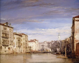Vista del Gran Canal de Venecia, desde el Palazzo Bernardo hacia el Puente de Rialto