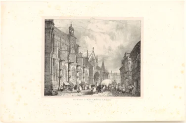 Vista de la iglesia de Saint-Gervais-et-Saint-Protais en Gisors, lámina de la serie «Voyages pittoresques et romantiques dans l