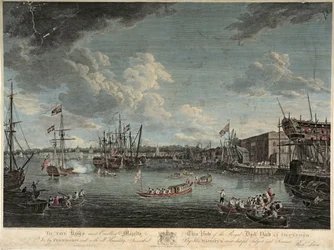 Vista del Astillero Real en Deptford, grabado por William Woollett, publicado el 1 de julio de 1793