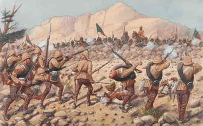 72º Highlanders del Duque de Albany avanzando en Peiwar Kotal