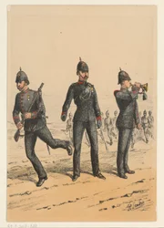 Tres soldados británicos
Nueve representaciones de uniformes militares británicos (título de la serie)
