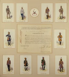 Oficiales del ejército británico en uniforme por R. Simkin, siglo XIX