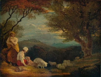 Paisaje con mujeres, ovejas y perro