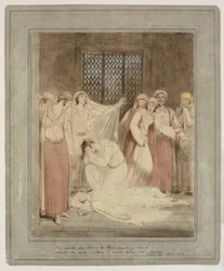 Escena de Phrosyne, un cuento griego de Henry Gally Knight