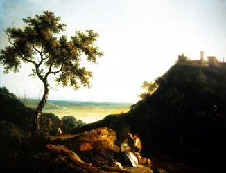 Un paisaje galés con figuras (óleo sobre lienzo)