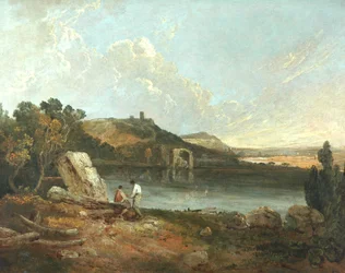 Escena de lago italiano (óleo sobre lienzo)