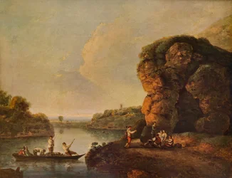 Paisaje con río y barcos