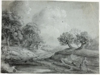 Paisaje con mujer y vacas