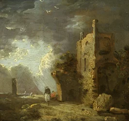 Torre en ruinas con figura, c.1770-79 (óleo sobre lienzo)