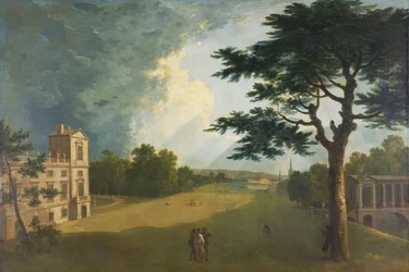Wilton House, vista sur desde el jardín (óleo sobre lienzo)