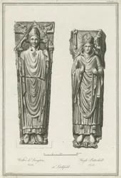 Catedral de Lichfield - Efigies de Walter de Langton y Hugh de Patteshull: grabado