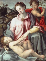 La Virgen y el Niño con el Niño San Juan Bautista (óleo sobre tabla)