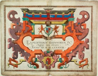Portada de "Expeditionis Hispanorum in Angliam vera descriptio anno domini MDLXXXVIII".