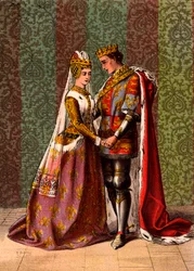 Enrique V, rey de Inglaterra, cortejando a Catalina de Valois, acto V, escena II, "El rey Enrique V" de William Shakespeare