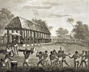 Víctimas para el sacrificio, lámina 130 de "La historia de Dahomey" de Archibald Dalzel, grabado por Francis Chesham (1749-1806) pub. 1793 (grabado)