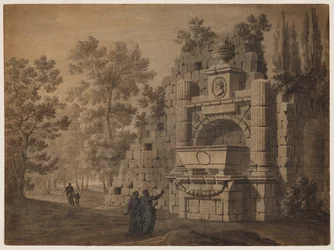 Capricho con figuras antiguas entre monumentos clásicos en ruinas