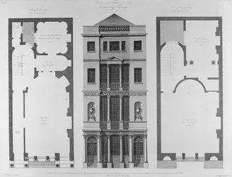 Elevación de la Casa de Café Británica, grabado por Robert Blyth, 1778