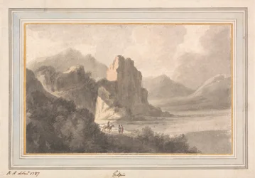 Figuras en un paisaje rocoso y romántico