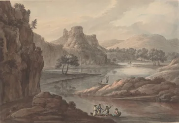 Paisaje fluvial con un castillo