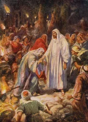 Jesucristo traicionado por Judas (litografía en color)