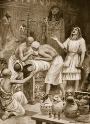 Embalsamar a los muertos, ilustración de "Hutchinsons History of the Nations", c.1910 (litografía)