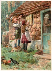 Hansel y Gretel, ilustración de "Érase una vez" publicada por Ernest Mister, c.1900 (litografía en color)
