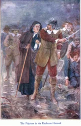 Los peregrinos en la tierra encantada, de El progreso del peregrino, publicado por John F. Shaw & Co., hacia 1900 (litografía en color)