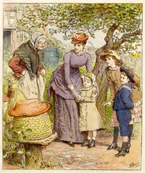 Madre e hijos junto a una colmena, pub. 1854