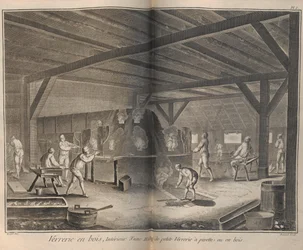 Fabricación de Vidrio. De la Encyclopédie de Denis Diderot y Jean Le Rond d