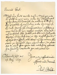 Carta del almirante Robert Blake a los comisionados del Almirantazgo, 25 de agosto de 1654