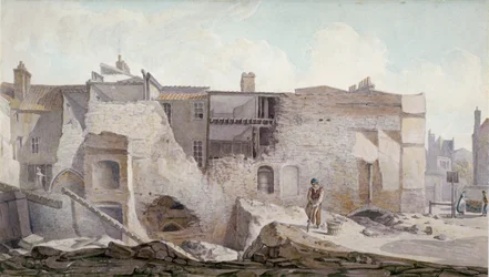 Vista de las ruinas de parte del Priorato de la Santísima Trinidad, Aldgate, Ciudad de Londres, 1824