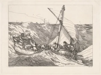 Barco en una tormenta en el mar