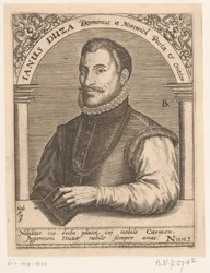 Retrato de Jano Dousa Janus Duza Dominus a Nortwick Poeta & Orator. (título en el objeto) Serie de retratos de eruditos de los siglos XV y XVI (título de la serie)