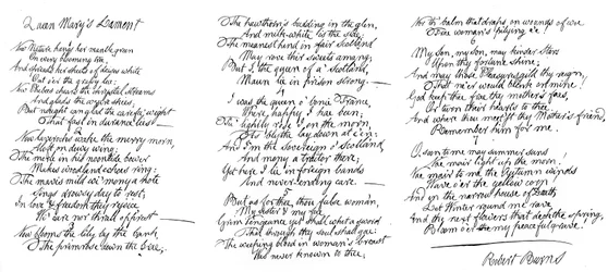 Lamento de la Reina María, poema en la caligrafía de Robert Burns, finales del siglo XVIII, 1840