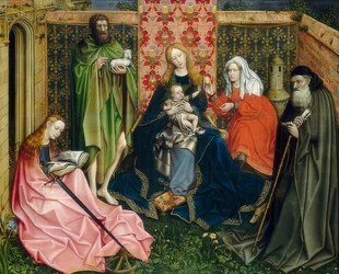 Madonna con niño y santos en un hortus conclusus