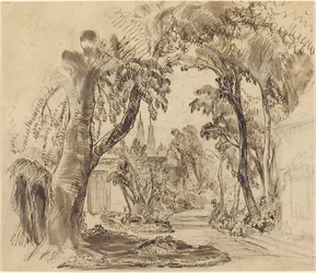 Un Camino de Jardín con Árboles (Boceto Preliminar para "La Bella Durmiente y la Bestia"?)