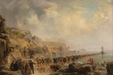 Desembarco del extremo de la costa del cable atlántico, 1866