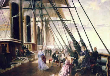 A bordo del buque de vapor y ruedas "Great Eastern" de Isambard Kingdom Brunel (1806-1859), en el trayecto de Sheerness (Inglaterra) a Valentia (Irlanda).