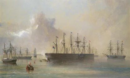 La Flota del Cable Telegráfico Atlántico Reunida en Berehaven, Costa Suroeste de Irlanda, 1866