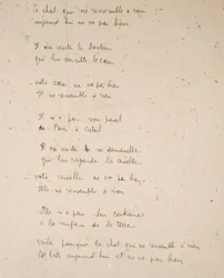 El gato que no se parece a nada en la Tierra, página manuscrita de la colección de poemas 