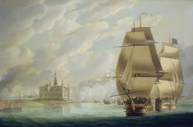Nelson forzando el paso del estrecho, 30 de marzo de 1801, antes de la batalla de Copenhague
