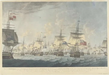 Batalla de Kamperduin (1797): ataque de la flota británica Vista de la flota británica al mediodía del 11 de octubre de 1797, acercándose para atacar a la flota holandesa (...) (título sobre el objeto)