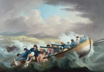 Supervivientes de un naufragio frente a la Isla de Wight siendo rescatados por la tripulación del H.M.S. Juno