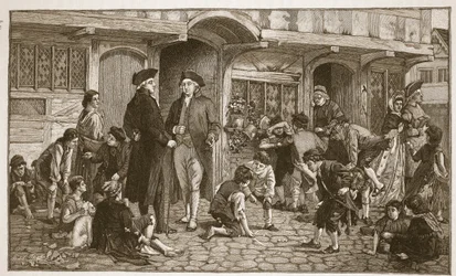 El origen de las Escuelas Dominicales: Hare Lane, Gloucester, 1780, ilustración de 