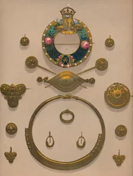 Ornamentos y broche de oro, 1863