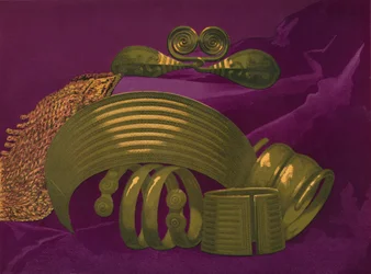 Ornamentos de oro de Suite y una pulsera, 1863