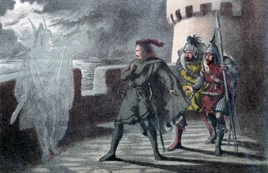 Hamlet viendo el fantasma de su padre en las almenas del Castillo de Elsinore