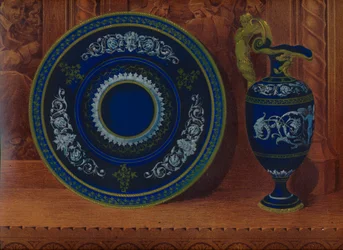 Jarra y plato de porcelana, 1863